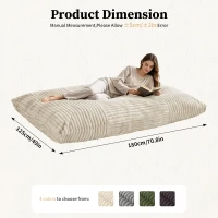 3-in-1 Convertible Bean Bag with Soft Ribbed Corduroy Cover, Memory Foam Floor Mattress Bed with Machine-Washable Cover, 180L x 125W cm, White(m-3)