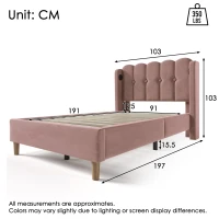Practical Single Bed with USB and Type-C Charging Ports, Cozy Bed Frame with Grille Design Panel Headboard, 197L x 103W x 103H cm, Pink(m-3)