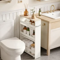 kleankin Armario Auxiliar de Baño Carrito con 3 Estantes y Ruedas para Espacios Estrechos 50x13x67,5 cm Blanco(m-8)