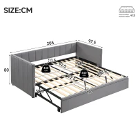 Space-Saving Daybed with Pull-Out Trundle, Ideal Bed Frame for Studios, Living Rooms, or Multi‑Purpose Guest-Spaces, 200L x 140W x 100H cm, Grey(m-3)