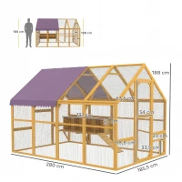 PawHut Hühnerstall Holz mit Freilauf, Sicherheitsschloss, Tür, 4 Nistkasten, für 8-12 Hühner, ca. 2,8 x 1,8 x 1,9 m, Gelb(m-3)