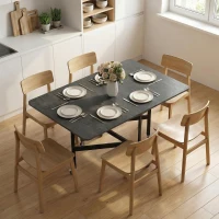 HOMCOM Table à Manger Pliante sur Roulettes pour 4-6 Personnes 120 cm, Roues avec Freins, 2 Abattants, Industriel, Noir(m-11)