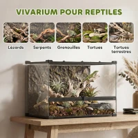 PawHut Boîte à Reptiles avec Panneau de Fond, Fermeture Sécurisée Par Rotation, Ventilation Frontale, 50x30x35cm, Noir(m-4)