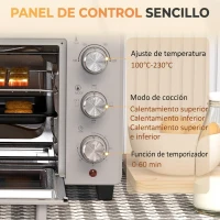 HOMCOM Horno Sobremesa de 21L 1400W Mini Horno Eléctrico Temporizador hasta 60min y Temperatura Regulable hasta 230℃ Plateado(m-7)