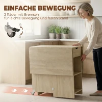 HOMCOM Klappbarer Esstisch für 2-4 Personen, Rollbarer Tisch mit offenem Fach und Schublade, ideal für kleine Räume, Natur(m-6)