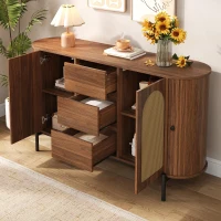 Spacious Sideboard with 3 Drawers and Adjustable Shelves, Stylish Cabinet for Living Room or Entryway, 140L x 38W x 77.5H cm, Walnut(m-8)
