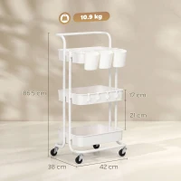HOMCOM Three-Tier Home Trolley, with Handle and Wheels - White(m-3)