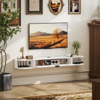 HOMCOM Wand-TV-Möbel, Fernsehmöbel für Fernseher bis zu 152,4 cm, Klappschublade, 2 Regale, 140x24x16cm, Weiß(m-4)
