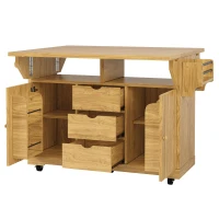 Foldable Serving Trolley with Ample Storage and Snack Racks, Mobile Kitchen Island for Balconies or Dining Room, 142.5L x 40W x 95H cm, Natural+Light Brown(m-10)