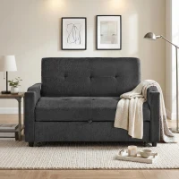 Convertible Sofa Bed with Adjustable Backrest, Functional Sleeper with USB & Type-C Charging and Cup Holders, 135L x173W x 58H cm, Dark Grey(m-5)