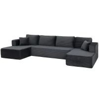 HOMCOM Canapea modulară în U cu 2 chaiselongue, canapea extensibilă tip cord cu spumă de înaltă densitate și șezut cu arcuri, Gri închis(m-8)