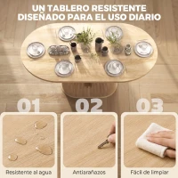 HOMCOM Mesa de Comedor Ovalada para 6 Personas con Tablero Grueso Puertas Correderas Tipo Persiana 6 Compartimentos Roble(m-7)