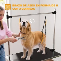 PawHut Mesa de Peluquería para Mascotas Mesa de Aseo Plegable con Estante de Almacenamiento Altura Ajustable 20-80 cm 107x60x170 cm Negro(m-6)