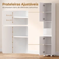 HOMCOM Armário Alto de Casa de Banho Estreito com Gaveta, Compartimento Aberto e Prateleiras Ajustáveis, Alto Brilho, Branco(m-8)