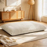3-in-1 Convertible Bean Bag with Soft Ribbed Corduroy Cover, Memory Foam Floor Mattress Bed with Machine-Washable Cover, 180L x 125W cm, White(m-1)