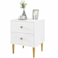HOMCOM Elegant Two-Drawer Bedside Table - White/Gold-Tone(m-11)