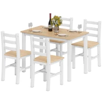 HOMCOM 5-teiliges Essgruppe für 4 Personen, Landhaus-Esstisch und Stühle aus Massivholz, Natur/Weiß(m-11)