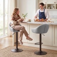 HOMCOM Bar Stools Adjustable Heights Breakfast Bar Stools Backrest Armrests Set of 2 with Rubber Ring Metal Base, Grey(m-2)