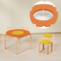 AIYAPLAY 5-teiliges Kindertisch- und Stuhl-Set, mit Aufbewahrungstasche, Blumenform, für Spielzimmer, Kinderzimmer, Holz, Bunt(m-3)