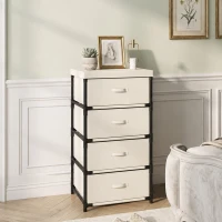 HOMCOM Comodă pentru dormitor cu 4 sertare textile, cadru din oțel, comodă pentru living, birou, dressing, bej(m-6)