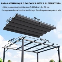 Outsunny Techo de Repuesto Retráctil 3x2,5 m para Marco de 2,85x2 m Toldo de Tela Solo para Cenador Jardín con 8 Orificios Gris Oscuro(m-4)