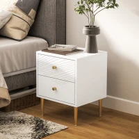 HOMCOM Elegant Two-Drawer Bedside Table - White/Gold-Tone(m-8)