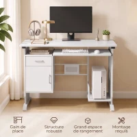 HOMCOM Bureau d'ordinateur, 100 x 52 x 75 cm, tablette coulissante pour clavier, tiroirs et support d'unité centrale, blanc(m-6)