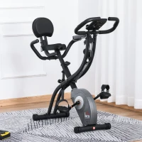 HOMCOM Bicicleta Estática Plegable 3 en 1 Resistencia Magnética Ajustable 8 Niveles con Sensor de Pulso Pantalla LCD Sillín Regulable Respaldo Bandas Soporte Teléfono Ruedas para Casa Gimnasio Negro(m-10)
