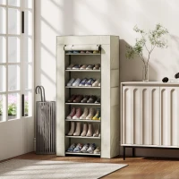 HOMCOM Pantofar cu 7 niveluri, pantofar îngust din oțel cu husă din material nețesut 2 buzunare pentru 14-21 de perechi bej(m-4)
