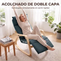HOMCOM Silla Mecedora con Reposapiés Ajustable en 5 Posiciones Reposabrazos de Madera Acolchado Doble Capa Verde Oscuro(m-4)