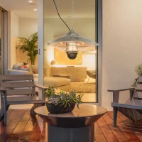 Outsunny Calefactor Exterior de Techo 1010/2210W Estufa de Infrarrojos con Mando a Distancia Ø58,5x33 cm 12,6 m² Plata(m-10)