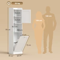 HOMCOM Armário de Casa de Banho com Cesto de Roupa Suja, Prateleira Ajustável e Compartimento Aberto, 40x30x170 cm, Branco(m-3)