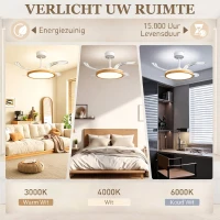 HOMCOM Plafondventilator met licht en afstandsbediening, 95 cm moderne LED-plafondventilator met intrekbare bladen, naturel(m-4)