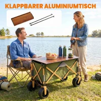 Outsunny Bollerwagen, klappbar, mit Klapptisch, Stahlrahmen, höhenverstellbarer Griff, Grün, 108 x 55 x 93 cm(m-6)