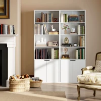 HOMCOM 6-Tier Tall Bookcase, Bookshelf with 4 Open Shelves and Double Door Storage Cabinet, Freestanding Display Rack for Living Room, Bedroom, Home Office, Study, 59 x 29 x 180cm, White(m-8)