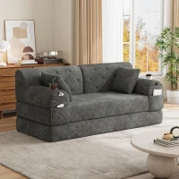 Corduroy Convertible Sofa Bed with Metal Frame and High-Density Foam, 2-Seater Sleeper Sofa with High Backrest, 168L x 80W x 81H cm, Dark Gray(m-1)