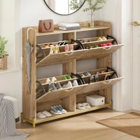 Space-Saving Shoe Cabinet with 4-Door Storage, Ideal Shoe Rack for Entrance Areas or Corridors, 108.5L x 24W x 100H cm, Natural(m-4)