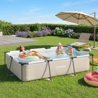 Outsunny Piscina Desmontable Tubular 316x238x66,5 cm 3700 L con Marco Metálico Parche de Reparación sin Depuradora Gris(m-9)