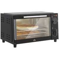 HOMCOM Mini Oven, 9L Countertop Electric Grill, Toaster Oven with Adjustable Temperature, Timer, Dishwasher Safe Baking Tray and Wire Rack, 750W, Black(m-1)