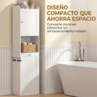 HOMCOM Armario Alto de Baño con Cesto Ropa Sucia con Compartimentos Abiertos y Estantes Ajustables 40x30x170 cm Blanco(m-17)