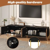 Spacious TV Cabinet with 4-Door Concealed Storage, Practical TV Stand for Dining Rooms and Living Rooms, 179L x 35W x 53.5H cm, Black+Wood(m-5)