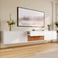 Spacious TV Cabinet with Cabinet Doors and Open Shelves, Practical TV Panel for Small Apartments and Large Bungalows, 180L x 34W x 30H cm, White+Wood(m-1)