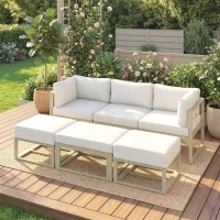 Outsunny Garden Daybed, 6 Piece Outdoor Sectional Sofa Set, Aluminium Patio Conversation Furniture Set with Coffee Table(m-10)