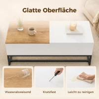 HOMCOM Ausziehbarer Couchtisch, moderner Wohnzimmertisch mit verschiebbarer Platte, verstecktem Stauraum und Stahlbeinen, Weiß(m-7)