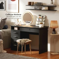 HOMCOM Bureau moderne avec 5 tiroirs, grand plateau, 1 compartiment ouvert, tiroir verrouillable, 110 x 50 x 76cm, noir(m-6)