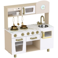 AIYAPLAY Cocina de Juguete para Niños con Cafetera Giratoria Hornillos Grifo y Reloj 3-6 Años Blanco