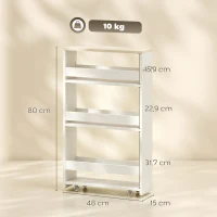 kleankin Armario Auxiliar de Baño Carrito con 3 Estantes y Ruedas para Espacios Estrechos 50x13x67,5 cm Blanco(m-3)