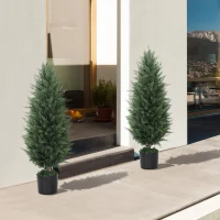 HOMCOM Set van 2 Kunstcipressen, Kunstbomen met 831 Bladeren, met Cementpot, UV-bestendig, Kunstplant, 90 cm, Groen(m-12)