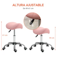 HOMCOM Taburete con Ruedas Taburete Giratoria con Altura Ajustable Taburete Cosmética Dentista Peluqueria 52x53x49-61 cm Rosa(m-4)