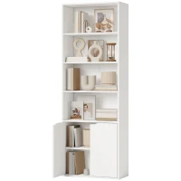 HOMCOM 6-Tier Tall Bookcase, Bookshelf with 4 Open Shelves and Double Door Storage Cabinet, Freestanding Display Rack for Living Room, Bedroom, Home Office, Study, 59 x 29 x 180cm, White(m-10)